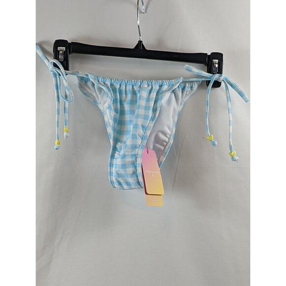 Stoney Clover Lane‎ Bikini Bottom Side Tie Gingham Blue White XS Swimsuit Heart - Picture 8 of 9